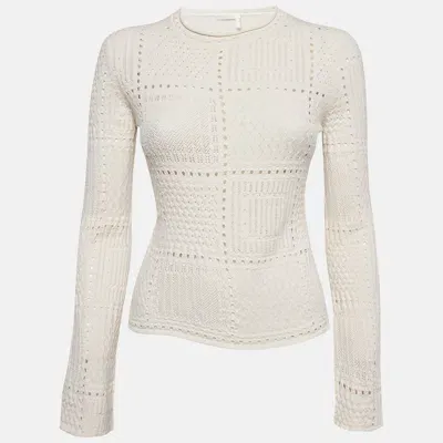 Pre-owned Chloé Off White Ecru Knit Long Sleeve Sweater L