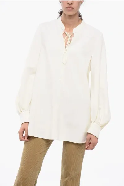 Chloé Open-neck Blouse With Puffed Sleeves In White