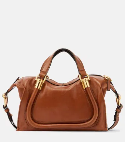 Chloé Paraty 24 Small Leather Tote Bag In Brown