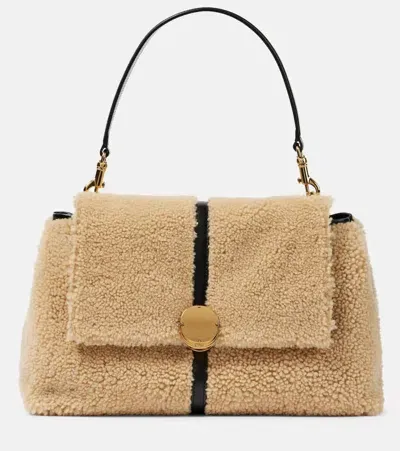 Chloé Penelope Medium Shearling Shoulder Bag In Sweet Beige