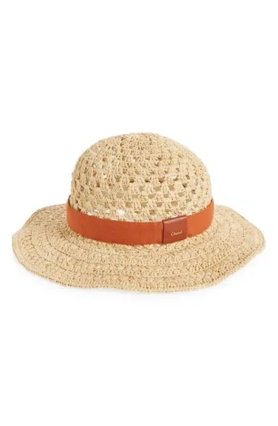 Chloé Raffia Crochet Boater Hat In Straw Beige