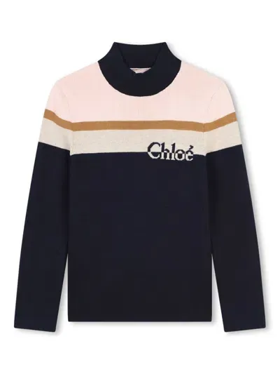 Chloé Kids' Roll-neck Knitted Jumper In Blue