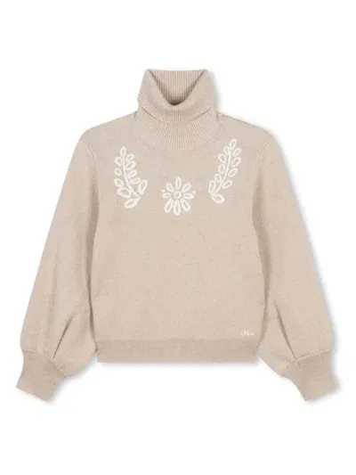 Chloé Kids' Roll-neck Knitted Jumper In Nude & Neutrals