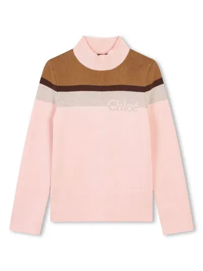 Chloé Kids' Roll-neck Knitted Jumper In Pink