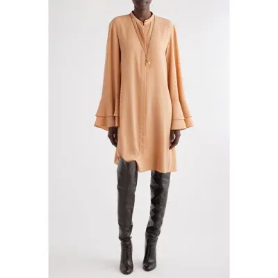 Chloé Tiered Ruffle Long-sleeve Silk Shirtdress In Cheek