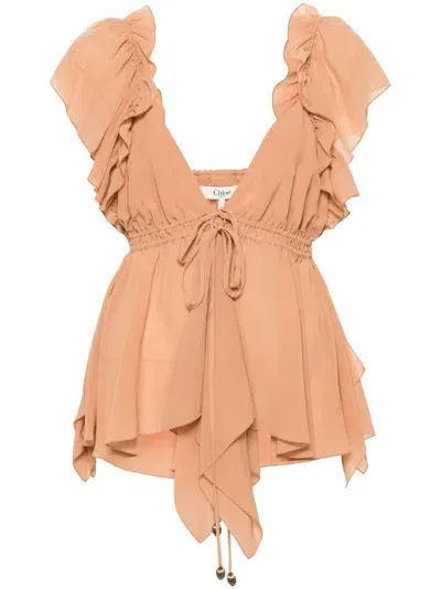 Chloé Ruffled Sleeveless Silk Blouse In Pink