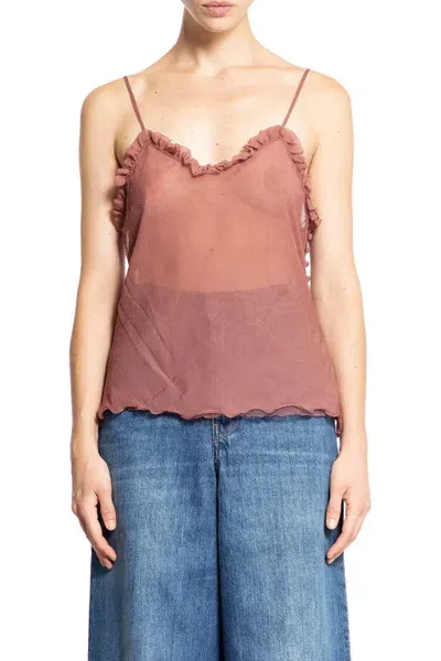 Chloé Ruffled Sheer Tulle Camisole Top In Pink