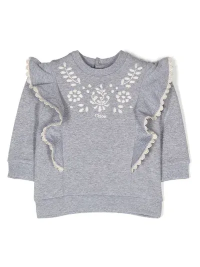 Chloé Babies' Scallop-edge Ruffled Sweatshirt In Grey