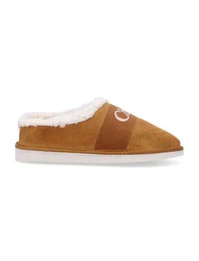 Chloé Kids' Shearling Slippers In Beige