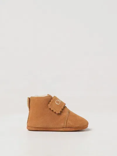 Chloé Babies' Logo-print Suede Boots 0-24 Months Brown In Beige