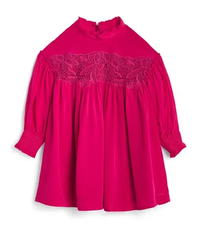 Chloé Kids' Silk Long-sleeve Dress In Pink