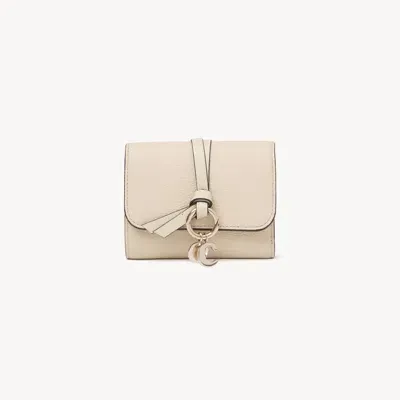 Chloé Portefeuille Compact À Trois Volets Alphabet En Cuir Grainé Femme Beige Taille Onesize 100% Cuir De