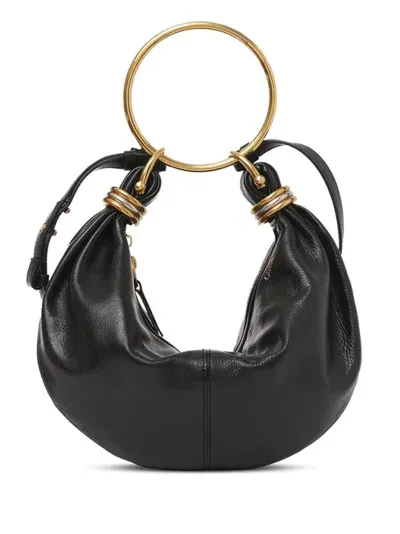 Chloé Small Bracelet Hobo Bag In Grained Leather In Black