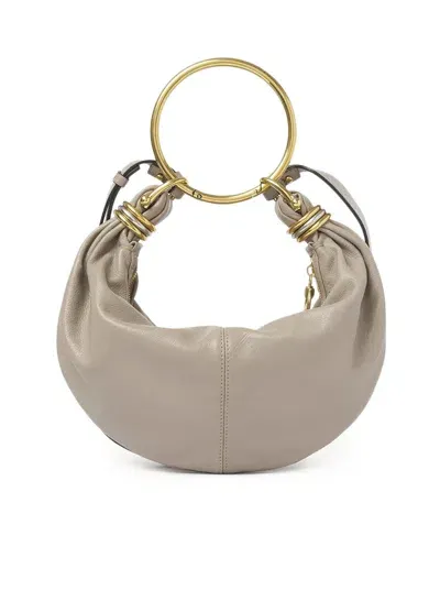 Chloé Small Bracelet Hobo Bag In Grained Leather In Grey