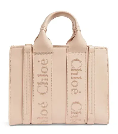 Chloé Small Leather Woody Tote Bag In Rose