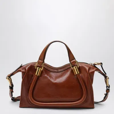 Chloé Small Paraty 24 Bag In Shiny Brown Leather