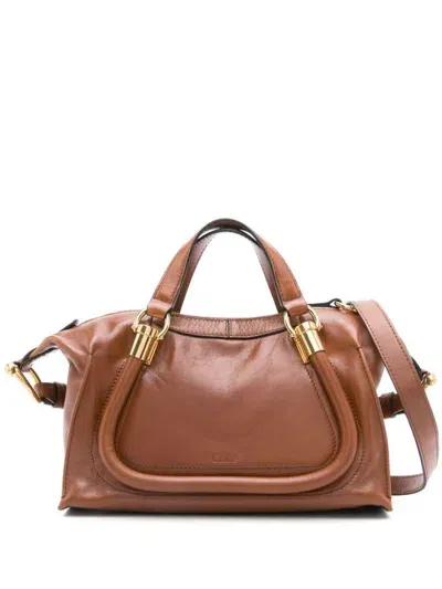 Chloé Small Paraty 24 Bag In Shiny Brown Leather