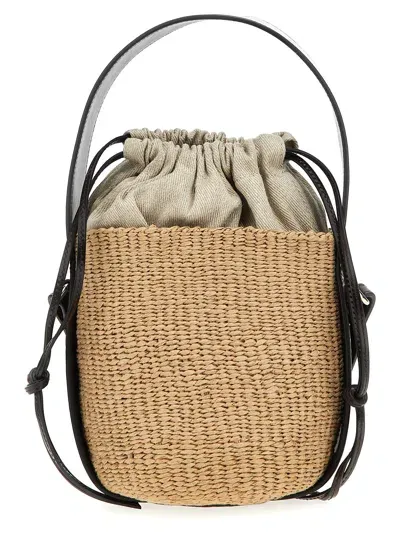 Chloé Small 'woody' Crossbody Bag In Woven Raffia And Pe In Brown