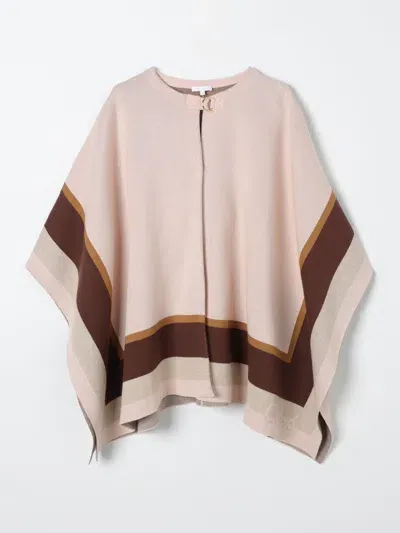 Chloé Kids' Cotton & Wool Knit Cape In Pink