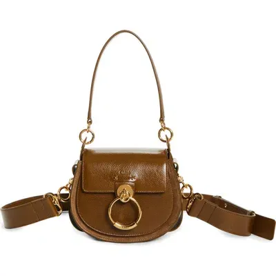 Chloé Tess Flap Saddle Crossbody Bag In Calfskin In Dark Khaki