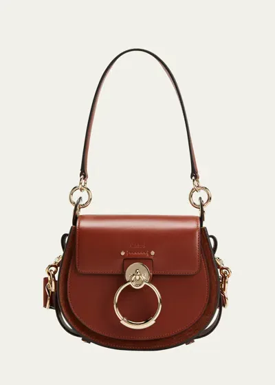 Chloé Tess Small Crossbody Bag In Leather In Sepia Brown