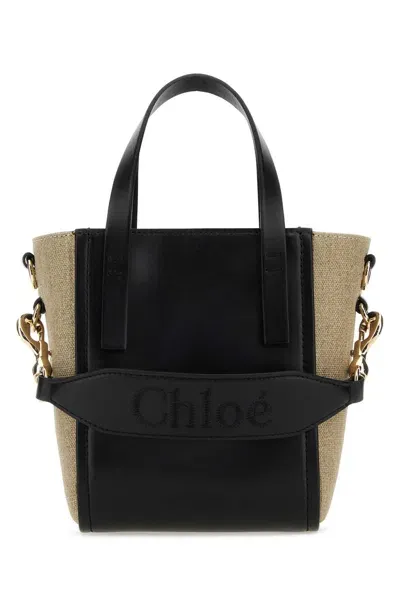 Chloé Two-tone Canvas And Leather Small Sense Shopping Bag In Black