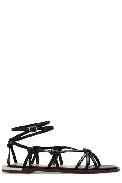 Chloé Uma Strappy Leather Flat Sandals In 블랙