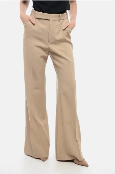 Chloé Virgin Wool Flared Fit Chinos Pants In Neutral