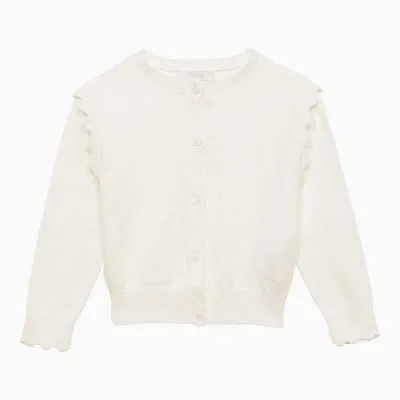 Chloé Kids' White Cotton Cardigan With Wavy Edges