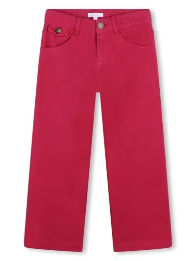 Chloé Kids' Jeans In Denim Gamba Ampia In Pink & Purple