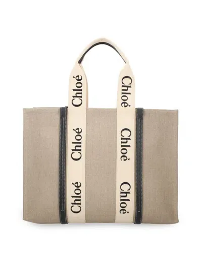 Chloé Large Woody Tote Bag In Beige