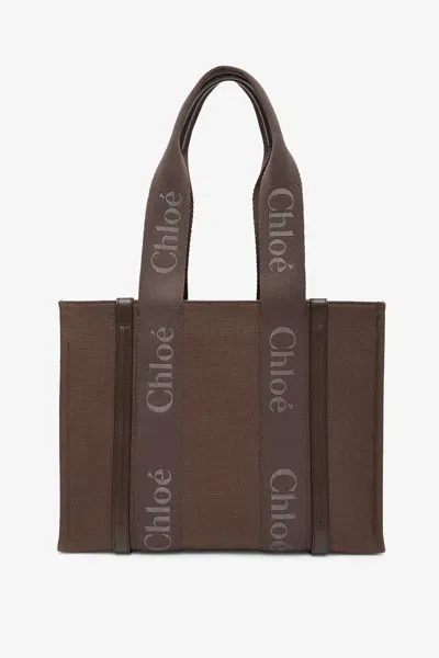 Chloé Woody Brown Medium Tote Bag In Green