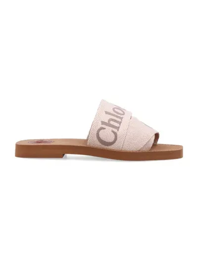 Chloé Woody Canvas Slide Sandals In Neutrals