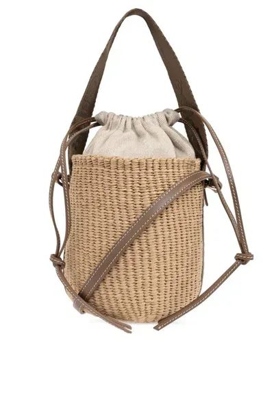 Chloé Woody Drawstring Small Basket Bag In Beige