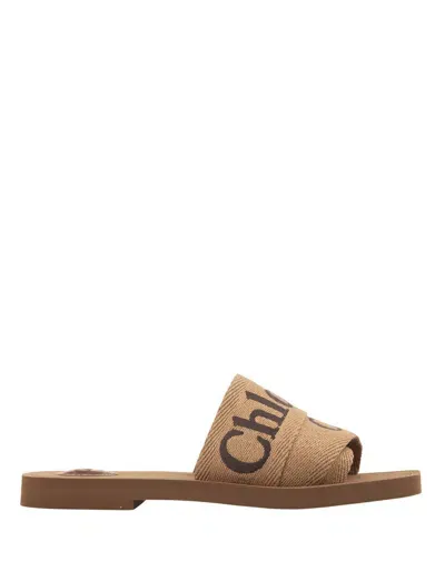 Chloé Woody Flat Sabots In Dark Tan In Brown