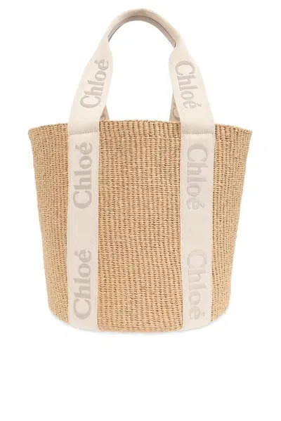 Chloé Woody Large Basket Bag In Beige