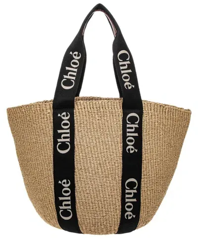 Chloé Woody Large Straw Basket Bag In Brown