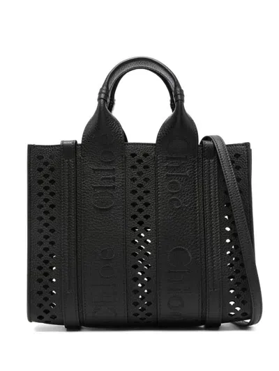 Chloé Woody Leather Small Tote In Black