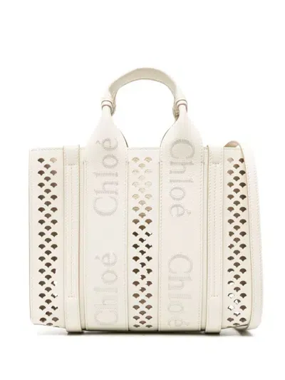 Chloé Woody Leather Small Tote In White