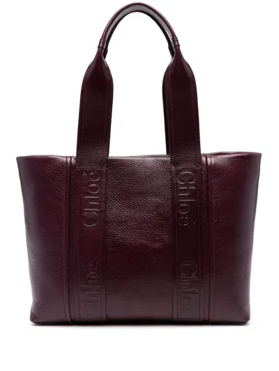 Chloé Woody Leather Tote Bag In Purple