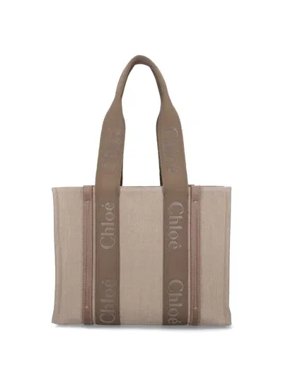 Chloé "woody" Medium Tote Bag In Beige