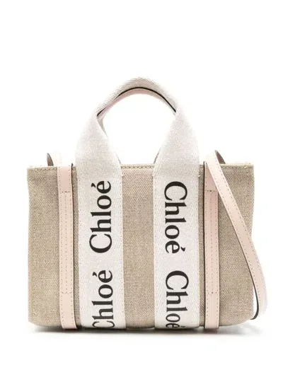 Chloé Woody Mini Canvas And Leather Tote Bag In Pink