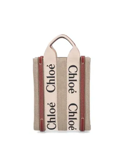 Chloé Woody Mini Tote Bag In Beige