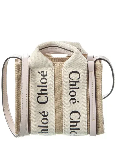 Chloé Nano Woody Canvas Top Handle Bag In Beige