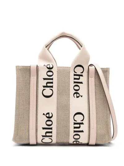 Chloé Chloè Woody Small Canvas And Leather Tote Bag