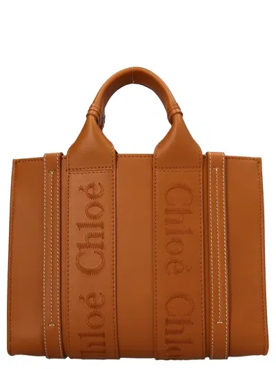 Chloé Woody Small Leather Tote Bag In Brown