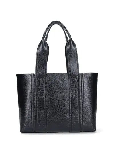 Chloé Womens Black Woody Leather Tote Bag