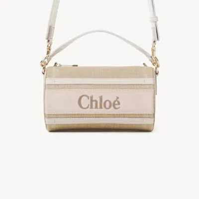 Chloé Sac Tube Woody En Toile De Lin Femme Gris Taille Onesize 100% Cuir De Veau In Grey