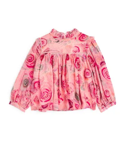 Chloé Kids' Wool Crepe Floral Blouse In Pink