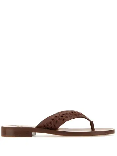 Chloé X Eres Leather Thong Flip Flops In Brown